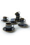Hermia Juego de Tazas de Café y Platillos Negro y Dorado (12 Piezas)